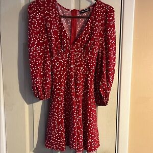 SHEIN Red Long Sleeve Heart Pattern Dress